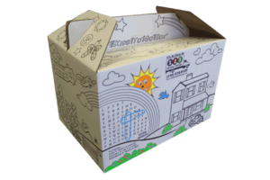 kids moving box colored with crayons